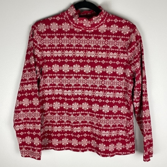 Christmas Ornament Snowflake Sweater Mock Neck Long Sleeve Large L Red White - Picture 1 of 5